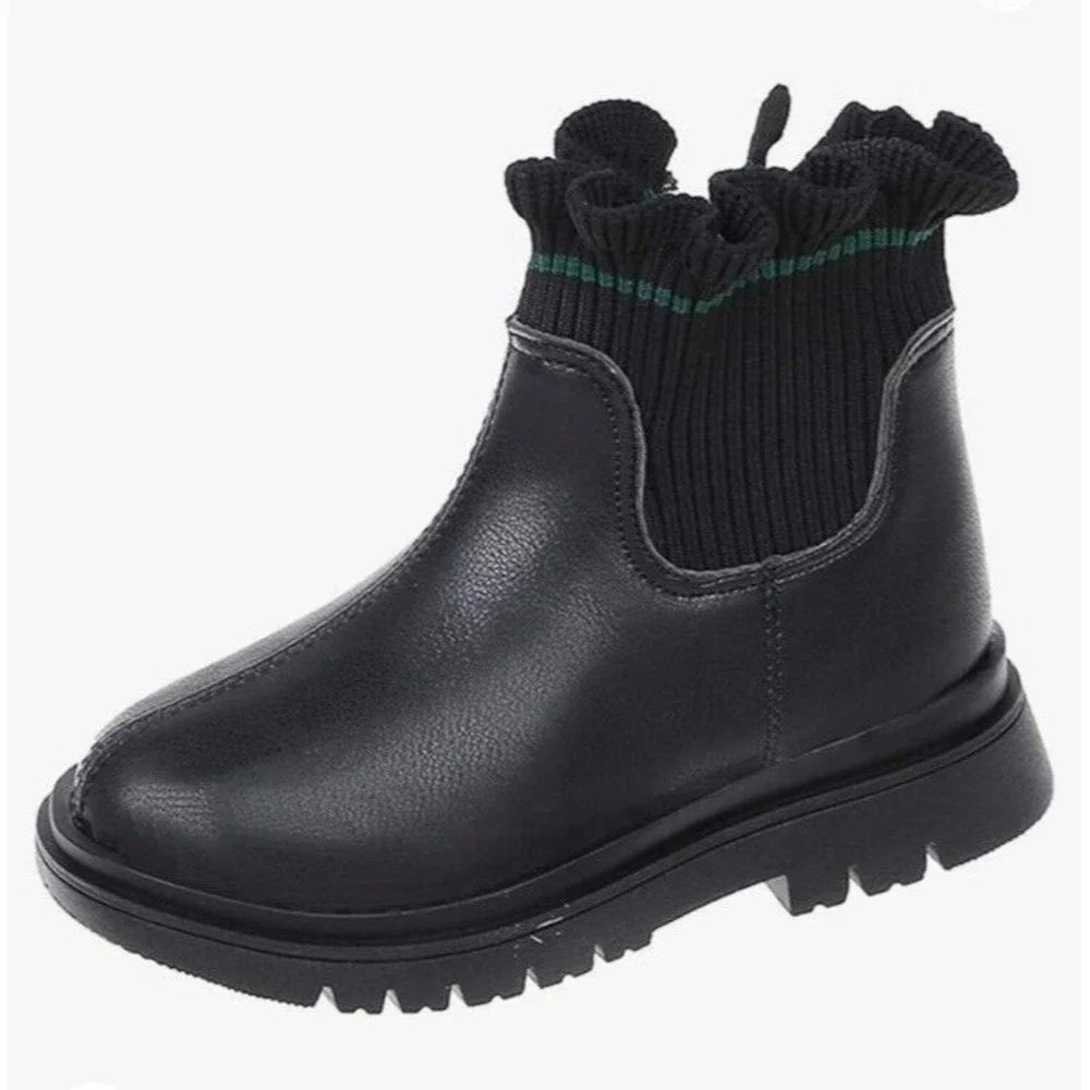 Big Girls Ankle Booties Black Chelsea Boots Size EU 36 US 6 Casual Warm Side Zip